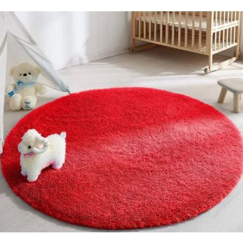 FEEL GREEN - Tapete alfombra peluda redonda Roja - tapete de peluche - 100 × 100 cm