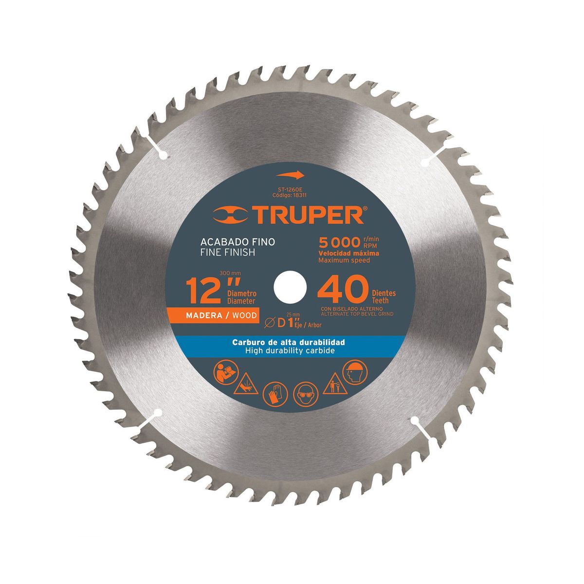 TRUPER - Disco Sierra Madera De 12", Centro 1", 40 Dientes Truper