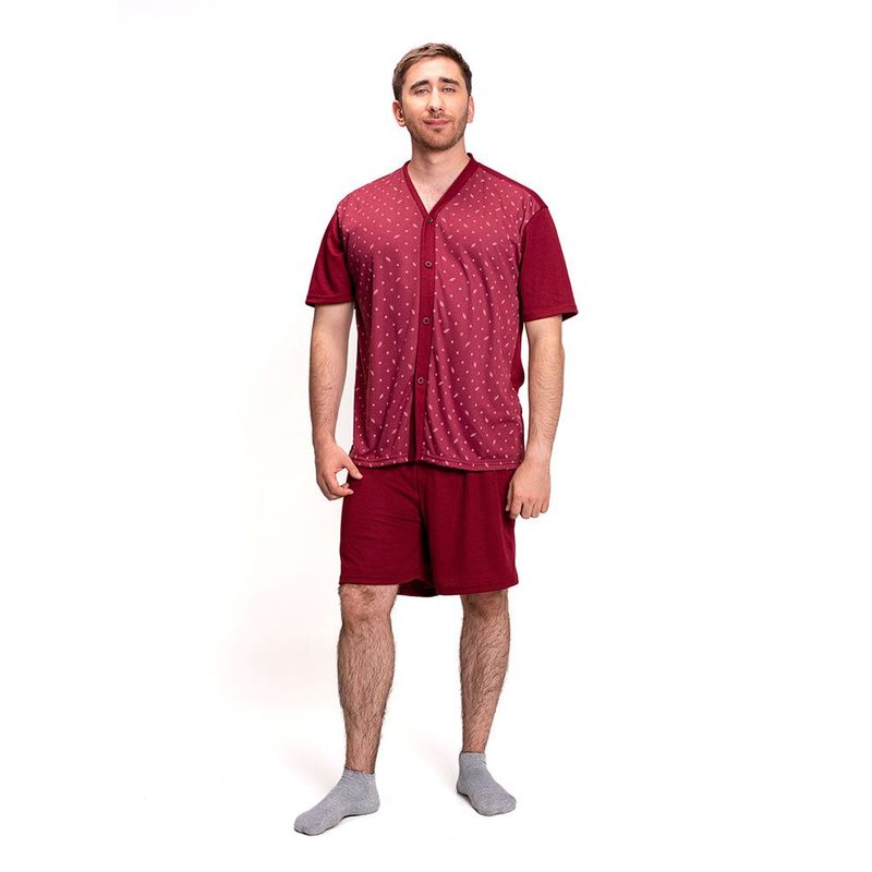 ROMANELLA - Pijama Zeus cc de Short para hombre Abierta Romanella - Vino Tinto