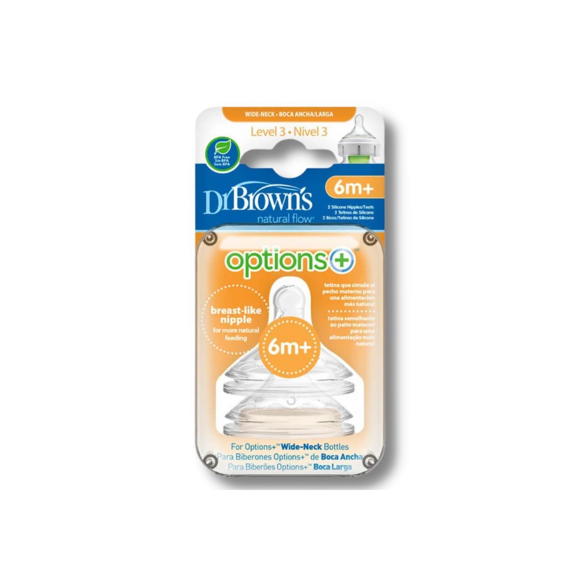 MUNDO BEBE - Chupo Dr Browns Nivel 3 Tetina Boca Ancha 6 Meses 2 Unidades