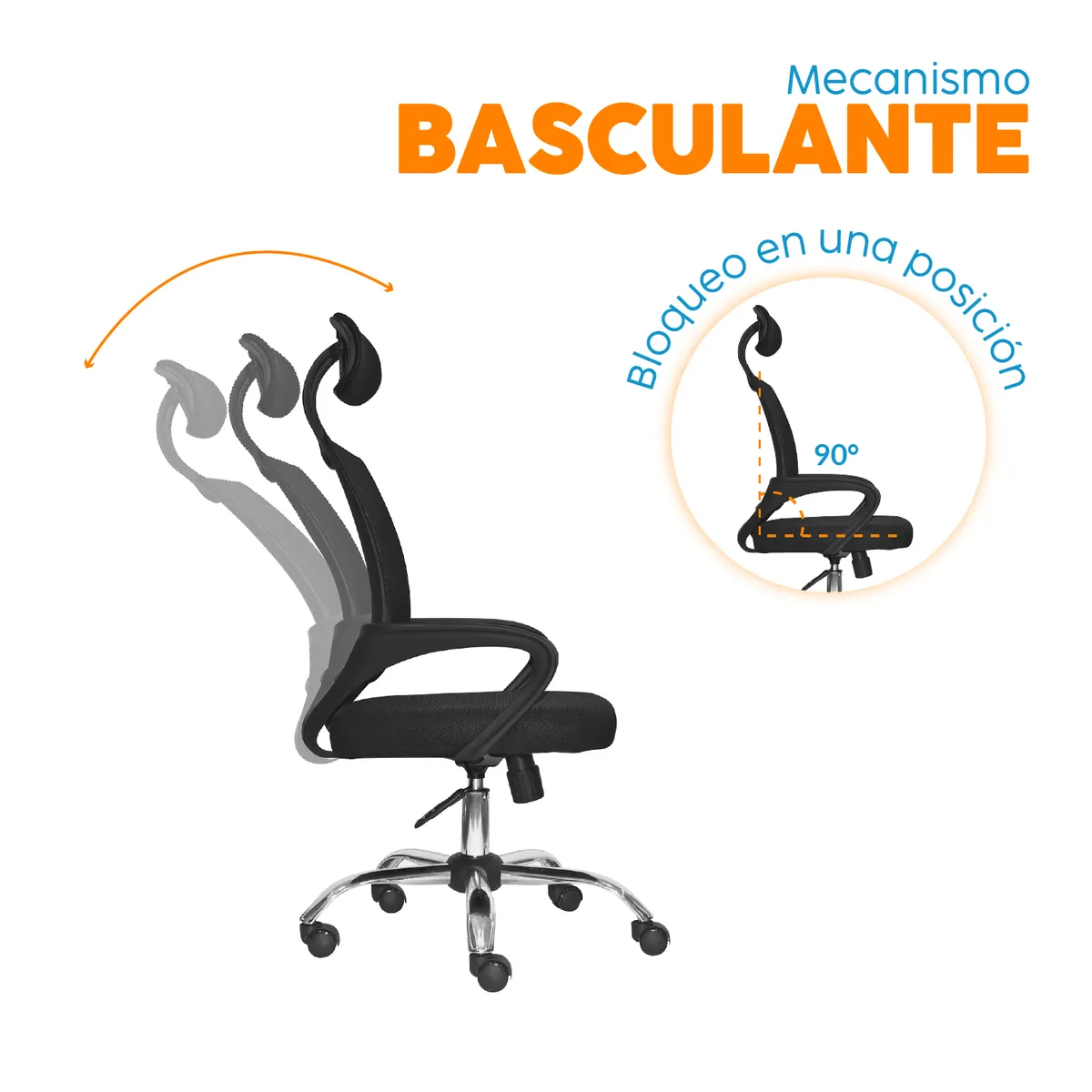 BONNO - Silla Oficina Con Cabecero Atlantis Negro XJ Bonno