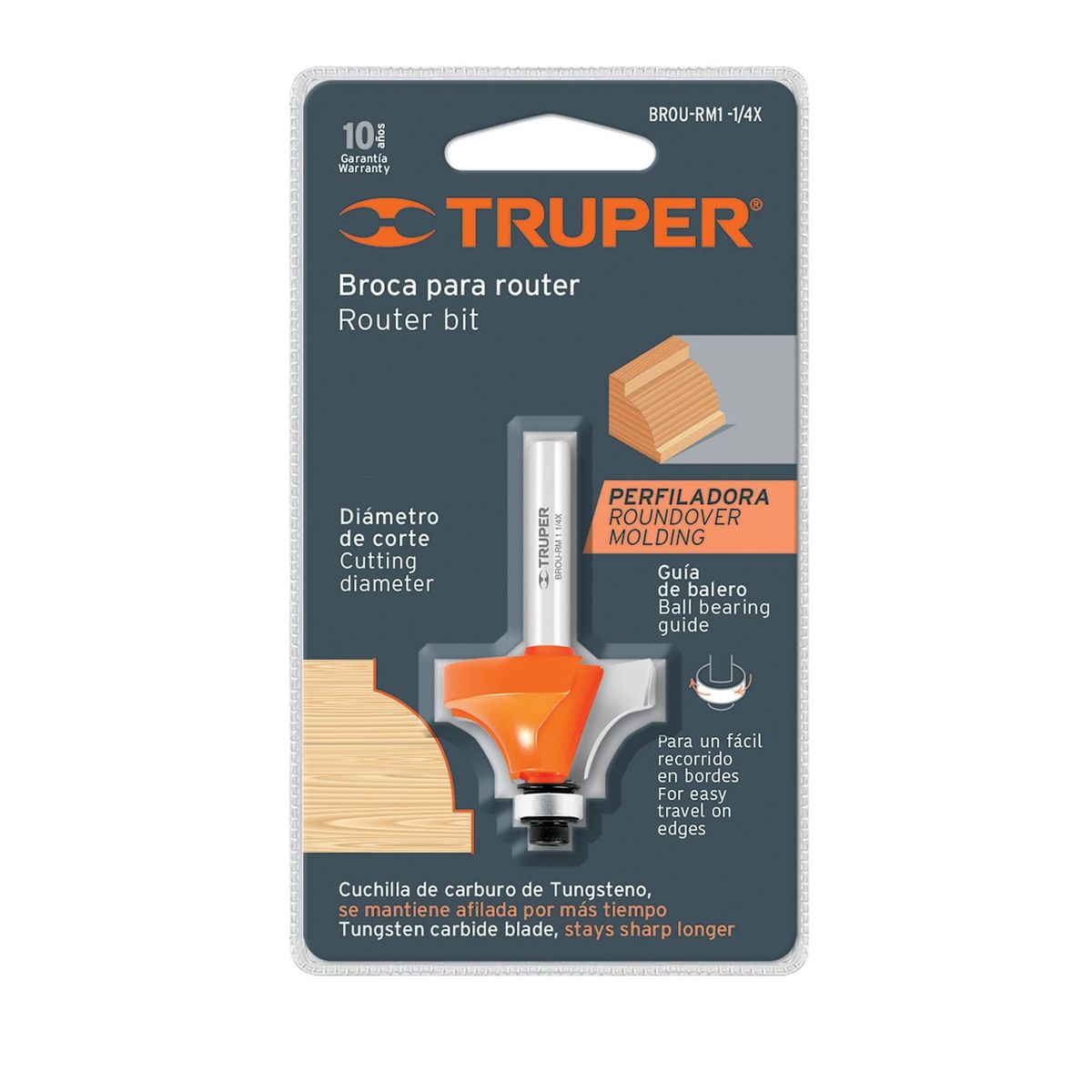 TRUPER - Fresa Redondeadora De Moldura Con Balinera, Diámetro 1" Truper