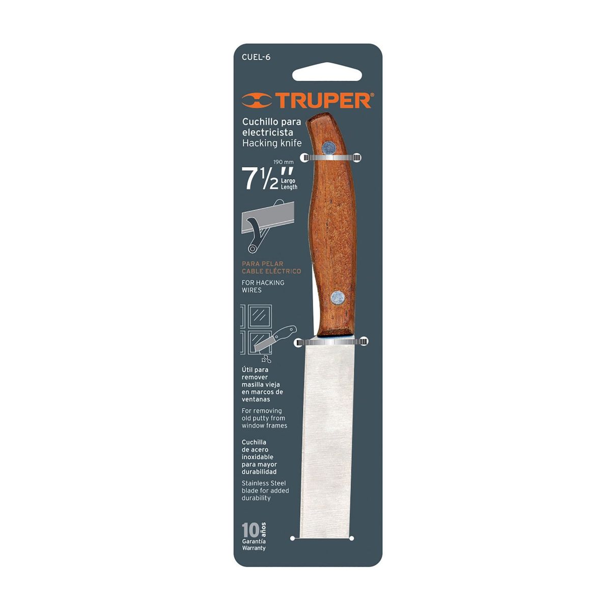 TRUPER - Cuchillo Para Electricista De 19 Cm En Acero Inoxidable Truper