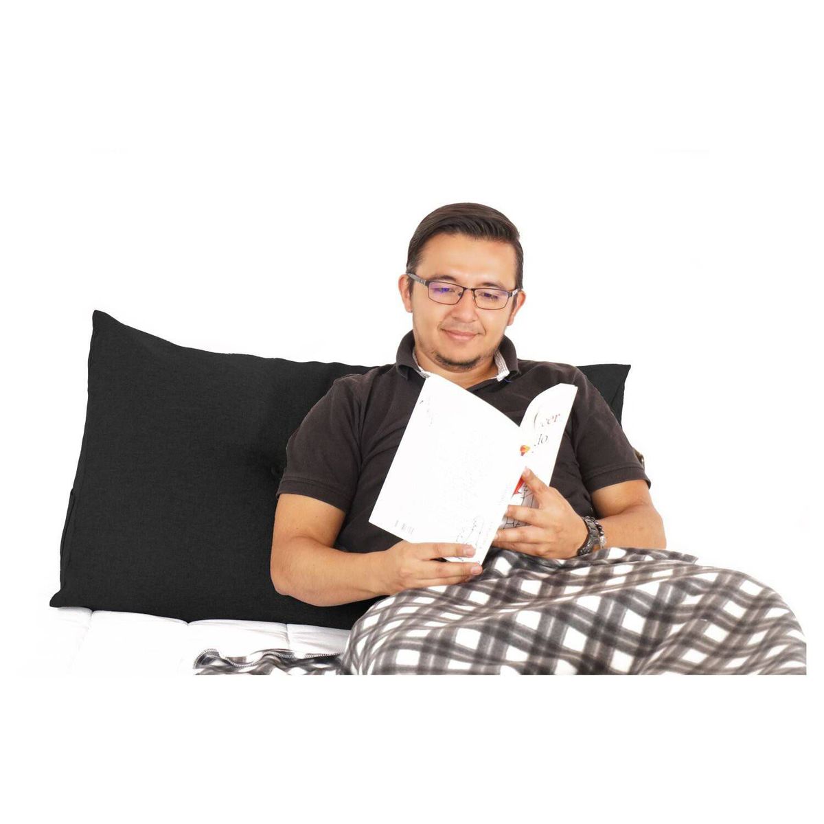 ESTILO RELAX - Cojín TV - Cojín de Lectura - Cama Sencilla - Negro