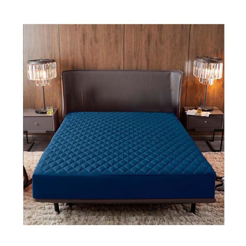 LENCICOL - Protector Colchón Doble 40cm de Alto Acolchado Azul Oscuro