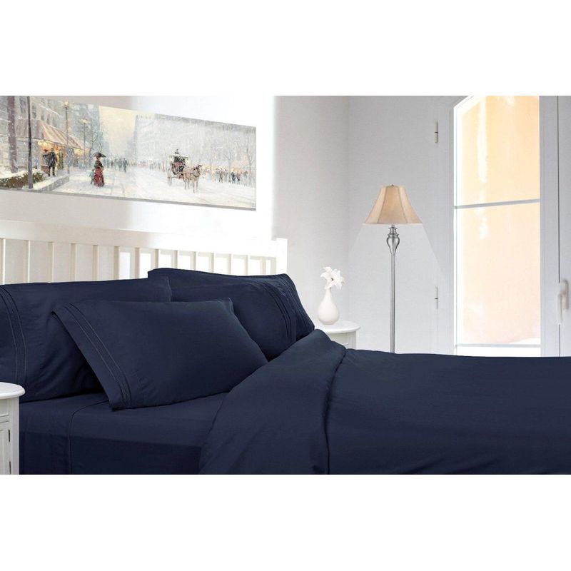 BEDLIFE - Juego De Sábanas Queen Azul oscuro 1.800 Hilos Bedlife