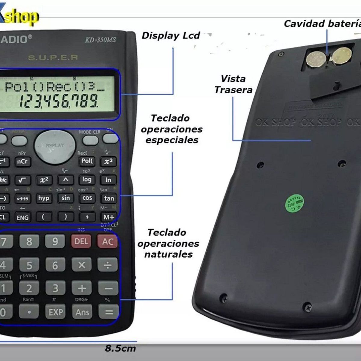 KADIO - Calculadora Cientifica Completa Kadio  Baterias Kd350ms