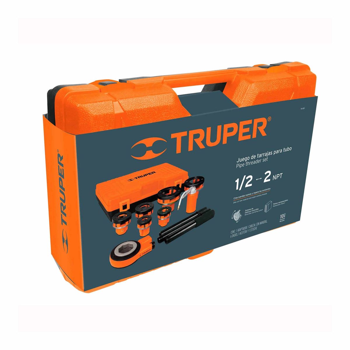 TRUPER - Juego De Tarrajas Para Tubo De 9 Piezas, Incluye Maletín Truper