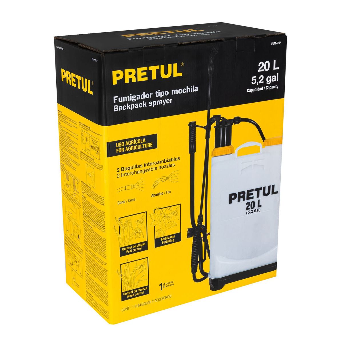 PRETUL - Fumigador Manual De Mochila, 20 L (5.2 Gal), 44 Psi, 3.1 Kg Pretul