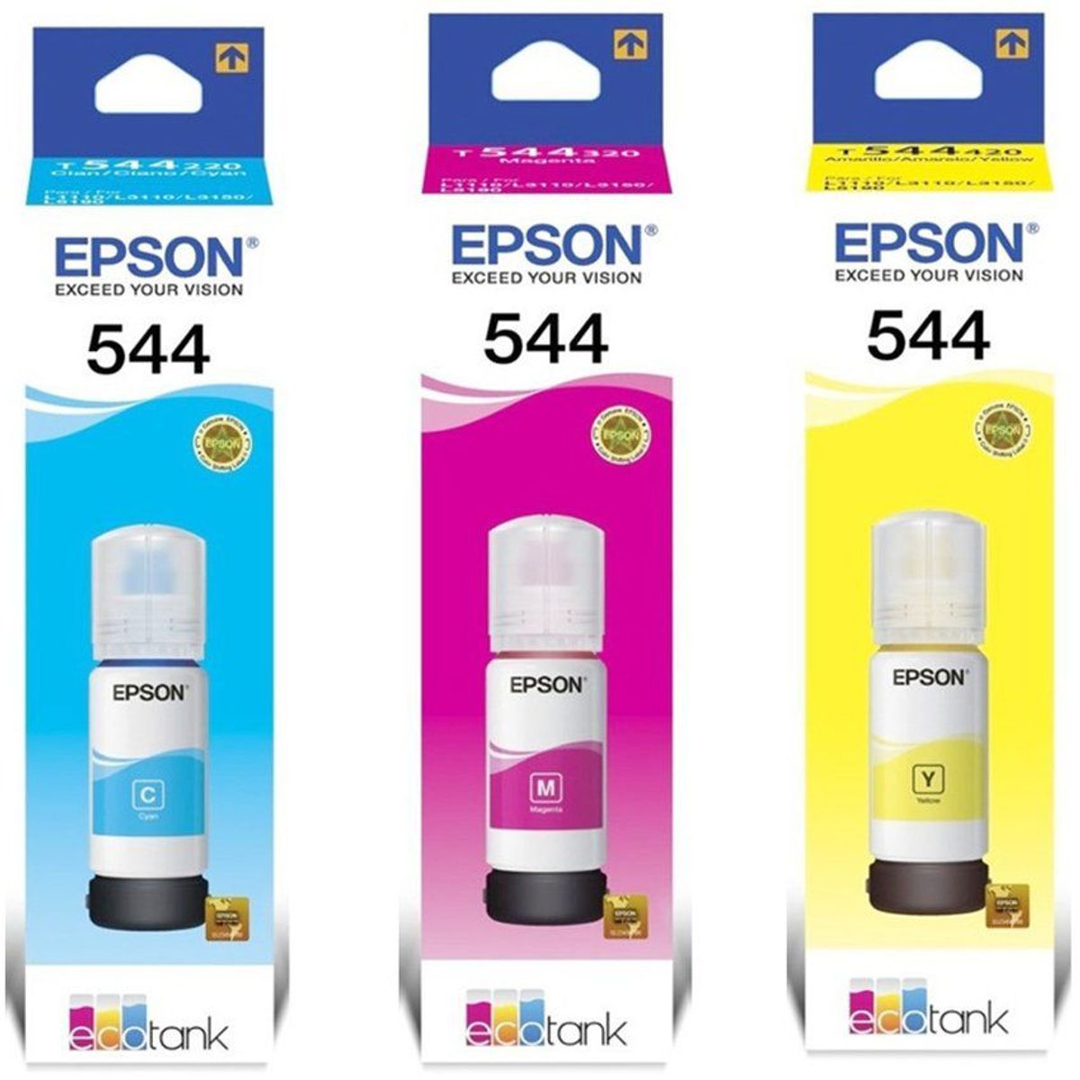 EPSON - Tinta Epson 544 para impresoras Epson L1110 L3110 L3150 L5190 kit x 3