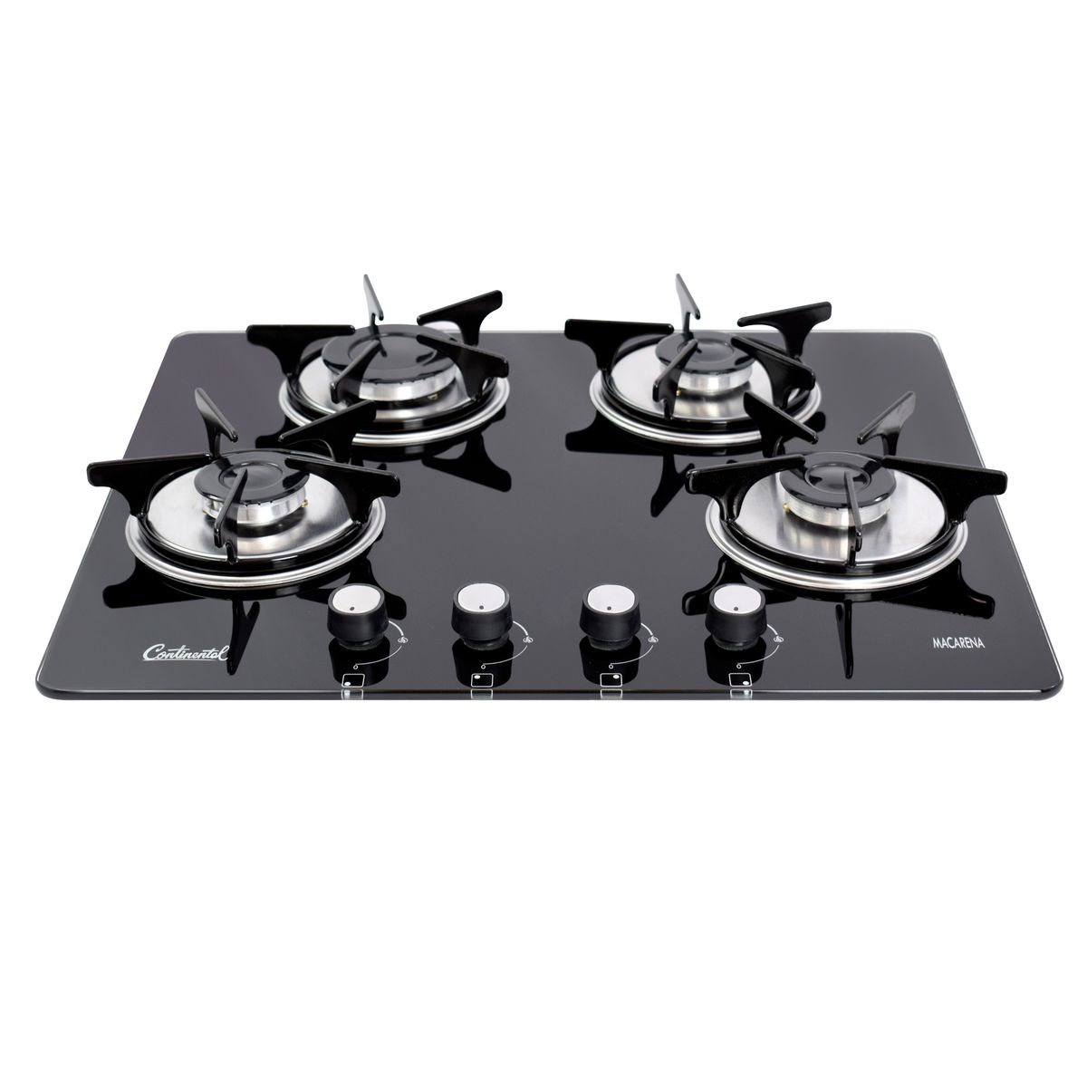 CONTINENTAL - Estufa Empotrable 4 puestos 60x51 Gas Propano Vidrio Templado Negro 5890