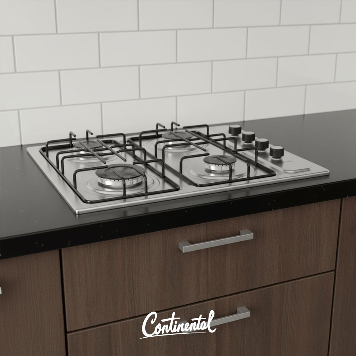 CONTINENTAL - Estufa Empotrable 4 Puestos 61x51 Gas Propano Acero Inoxidable 5524 Continental