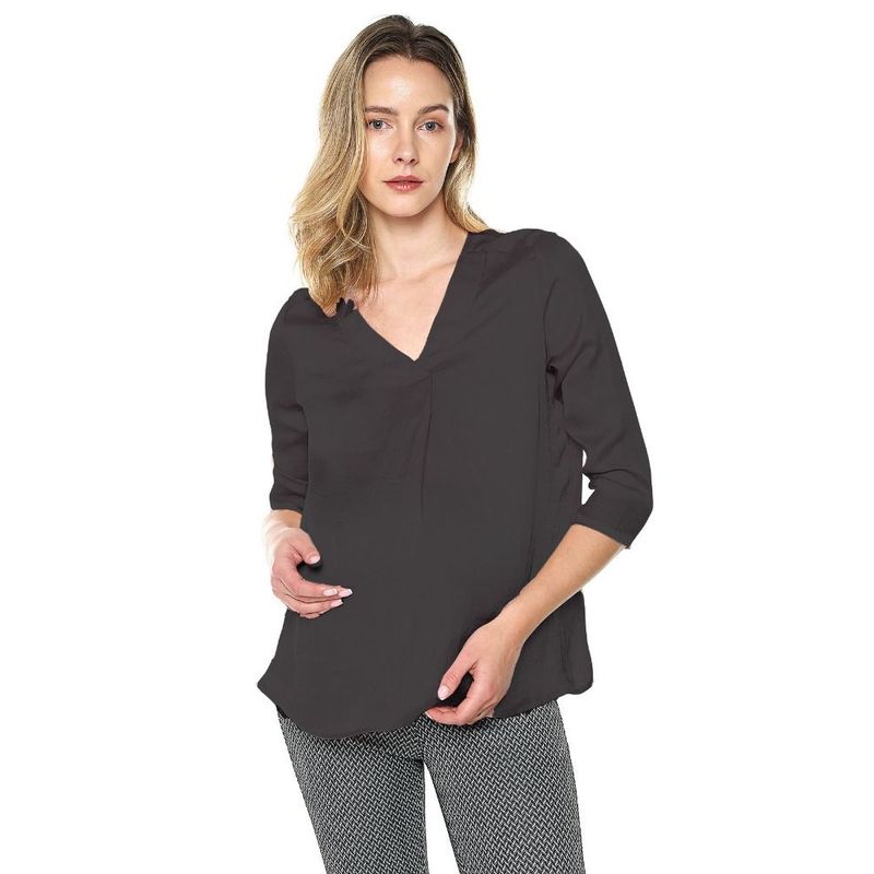 MOMS CLOSET - Blusa Maternidad Pechera Cruzada Negra Moms Closet