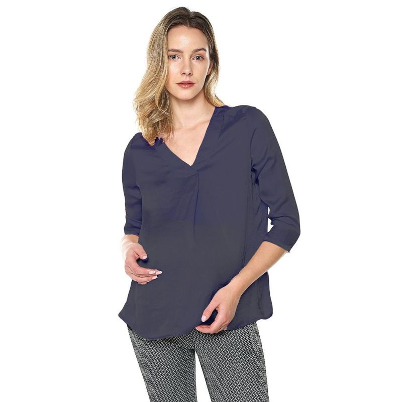 MOMS CLOSET - Blusa Maternidad Pechera Cruzada Azul Navy Moms Closet