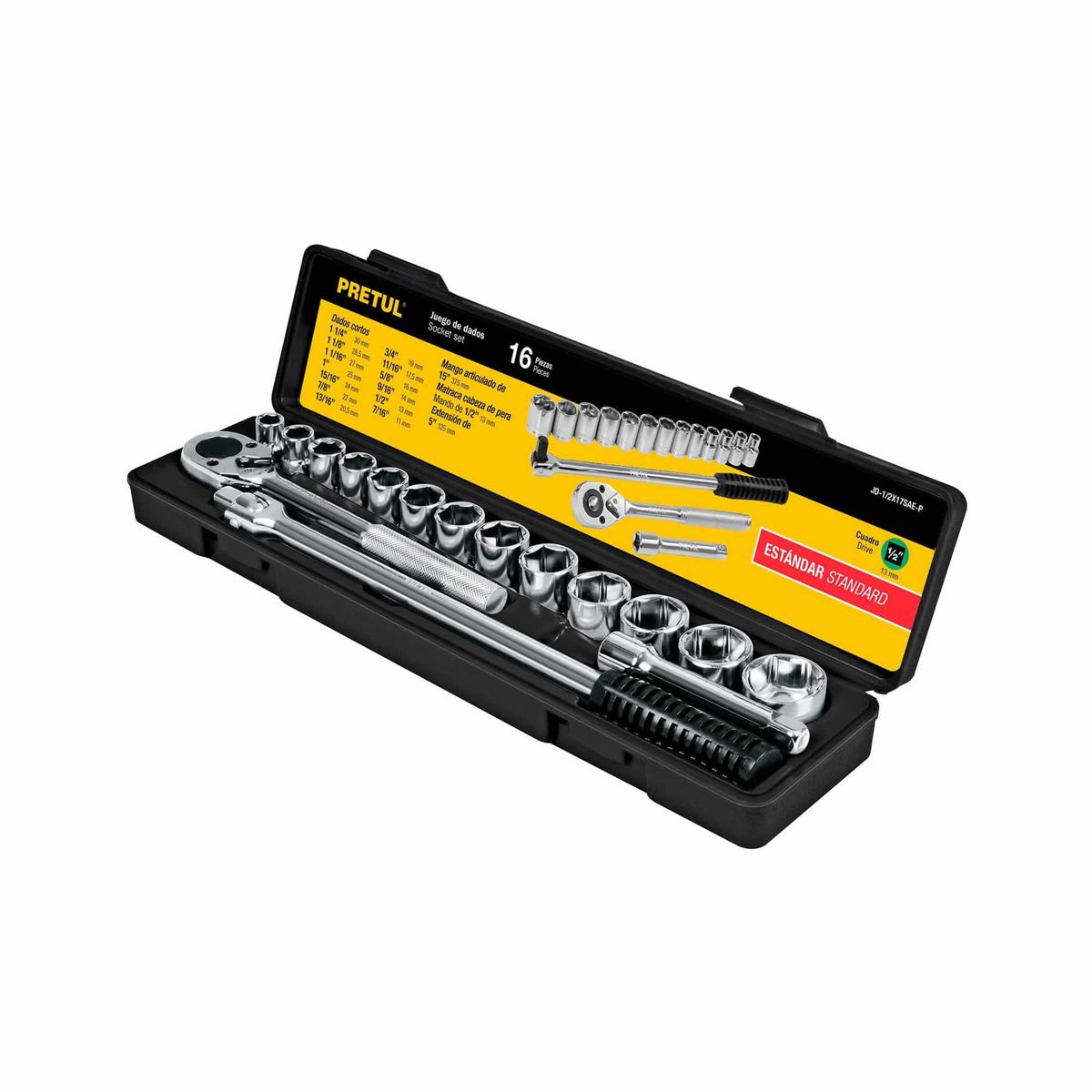 PRETUL - Juego De Copas En Pulgadas Con 16 Piezas, Cuadrante De 1/2" Pretul
