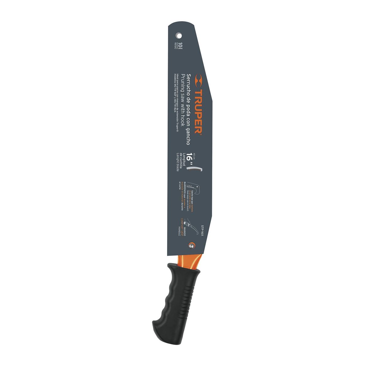 TRUPER - Serrucho Curvo Cortador De Ramas Con Gancho, Cuchilla 16" Truper