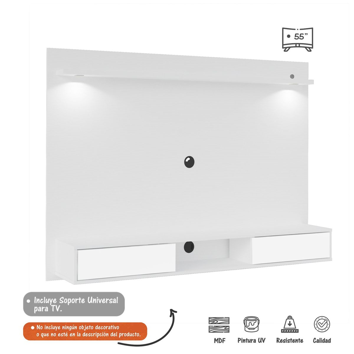 BERTOLINI - Panel Para Tv hasta 55” Moderno Incluye Luces LED y soporte de TV