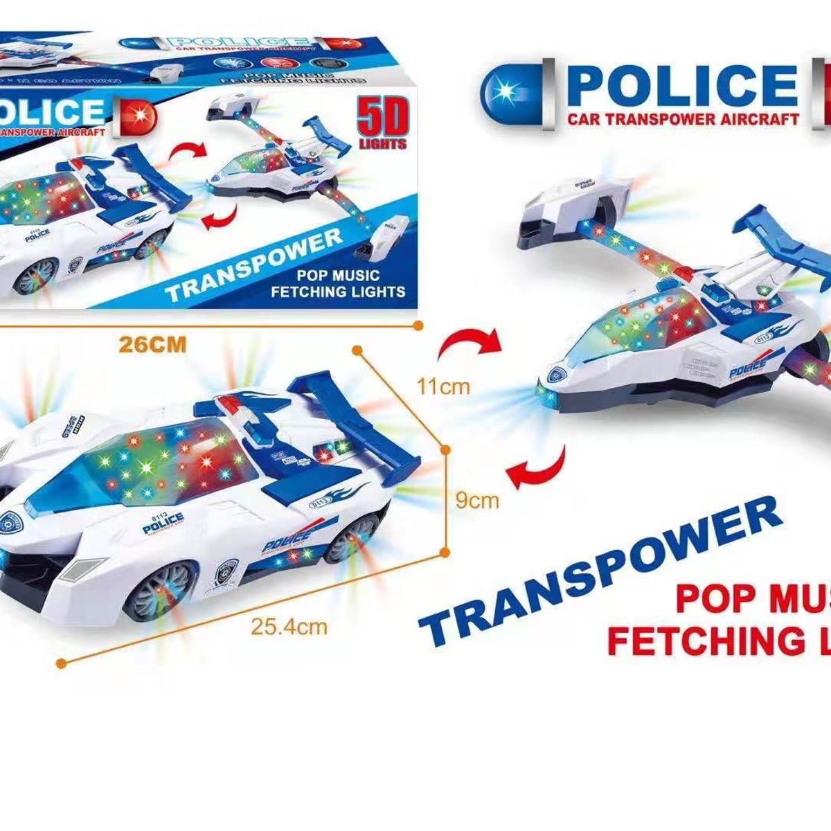 JUGUETELANDIA - CARRO POLICIA TRANSPOWER PILAS LUZ Y SONIDO CAJA
