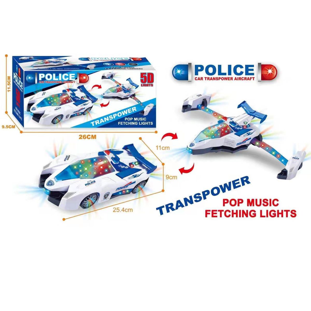 JUGUETELANDIA - CARRO POLICIA TRANSPOWER PILAS LUZ Y SONIDO CAJA