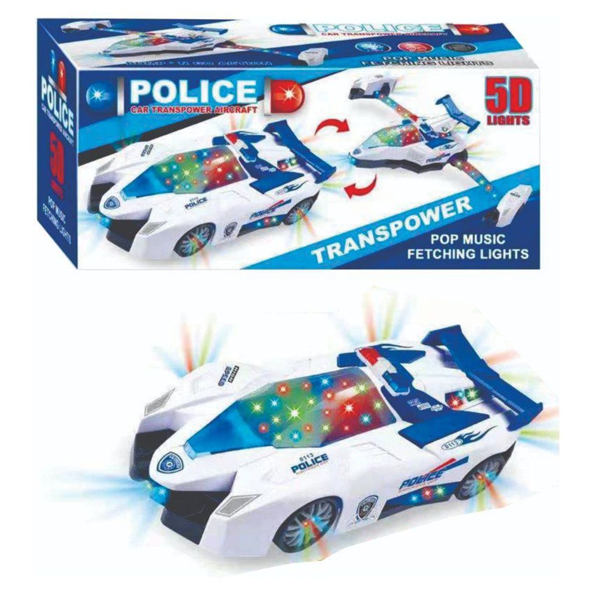 JUGUETELANDIA - CARRO POLICIA TRANSPOWER PILAS LUZ Y SONIDO CAJA