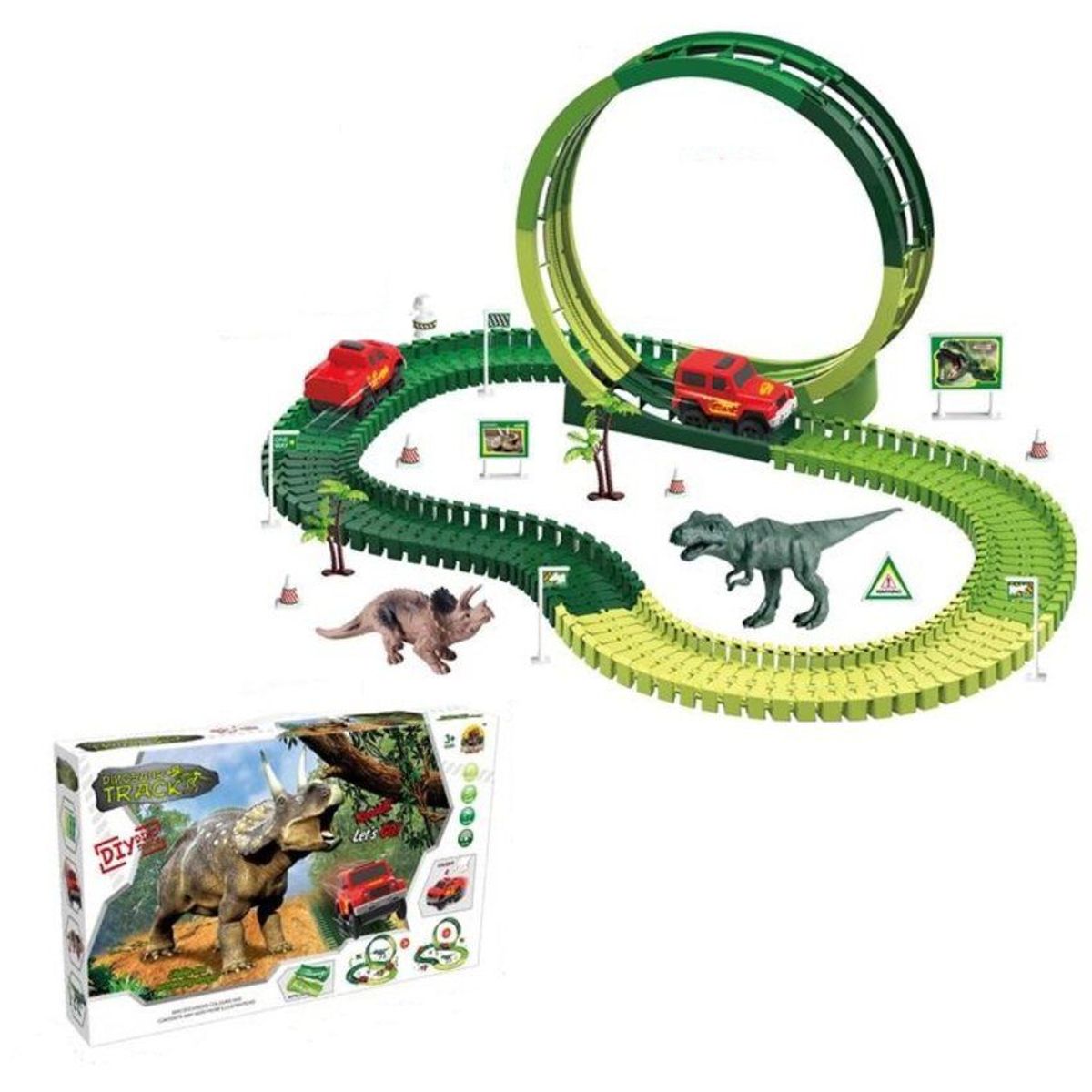 JUGUETELANDIA - PISTA DINOSAURIO PILAS  CAJA