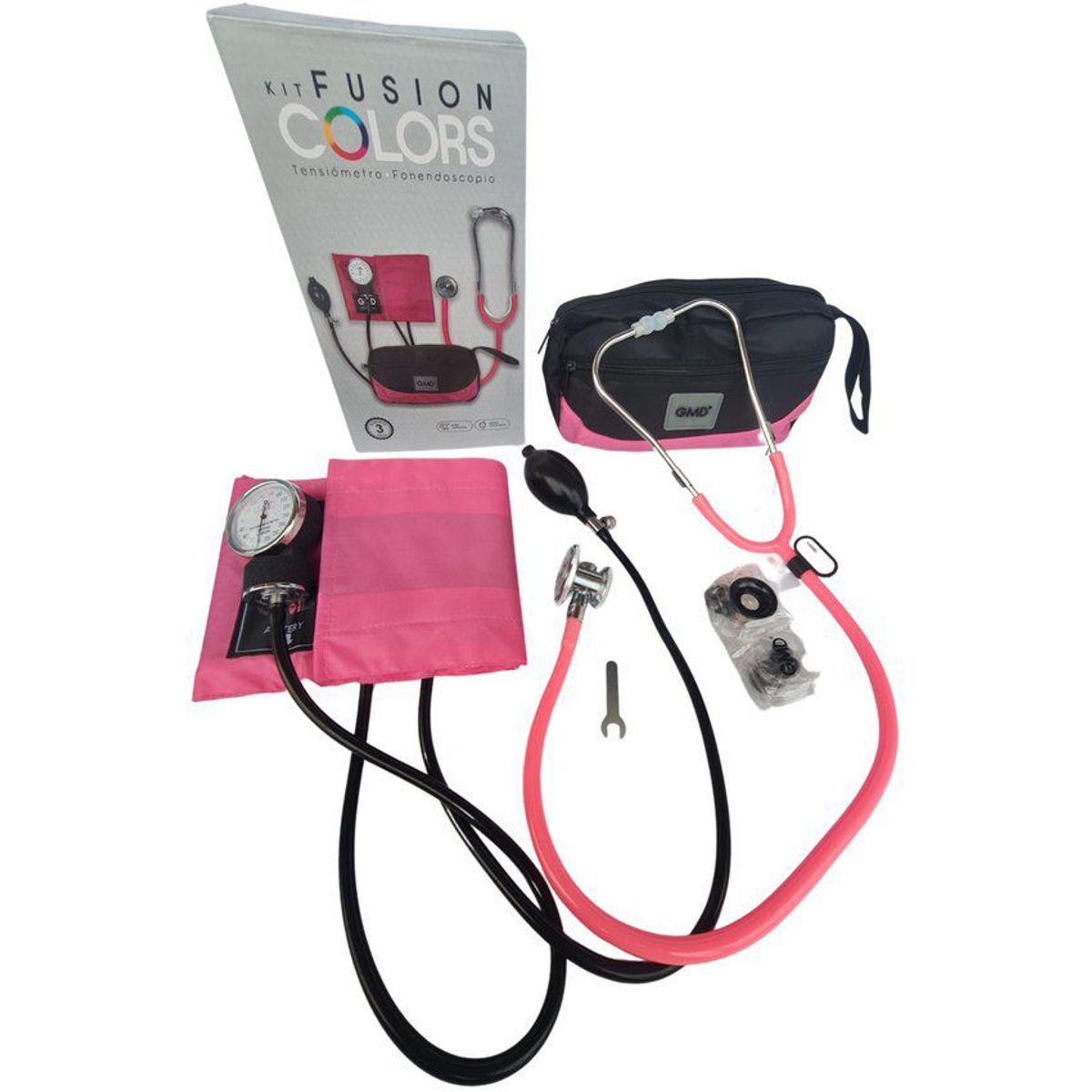 GMD - Kit tensiometro y fonendoscopio negro con rosado