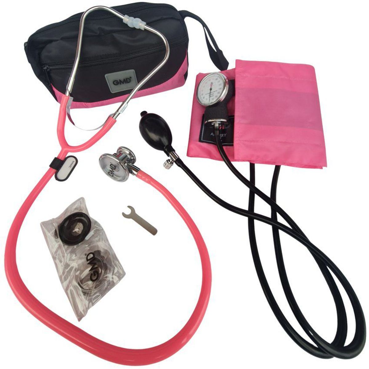 GMD - Kit tensiometro y fonendoscopio negro con rosado