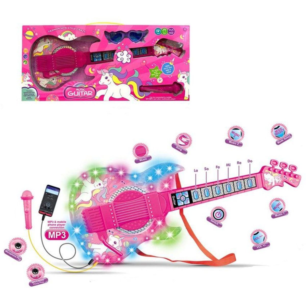 JUGUETELANDIA - GUITARRA UNICORNIO CAJA PARA NIÑA