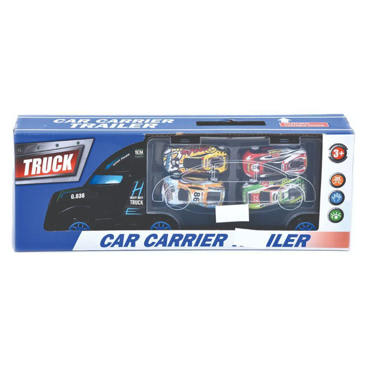 JUGUETELANDIA - TRACTOMULA CARRIER CON CARROS  CAJA