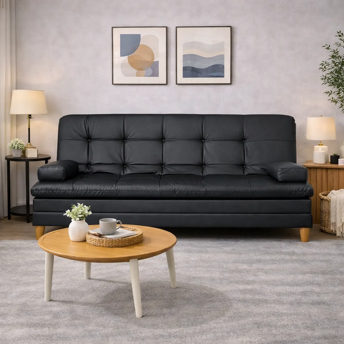 DECOLUM - Sofácama tous 3 posiciones tela sintético antirasguño negro con brazos