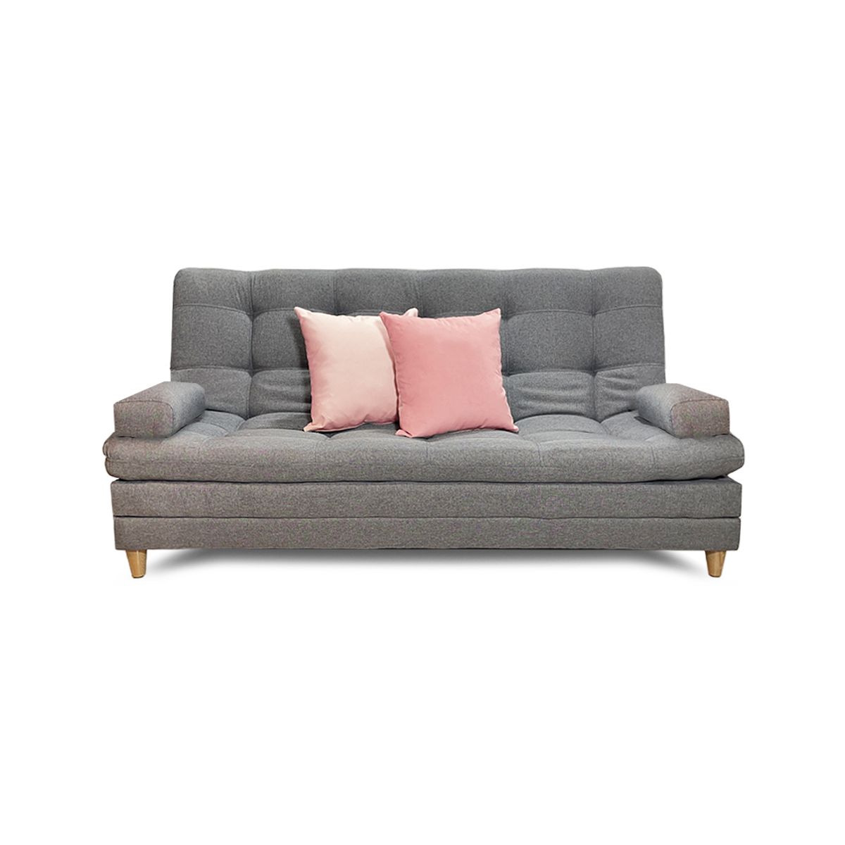 DECOLUM - Sofácama Tous 3 posiciones con brazos tela lino gris + cojines