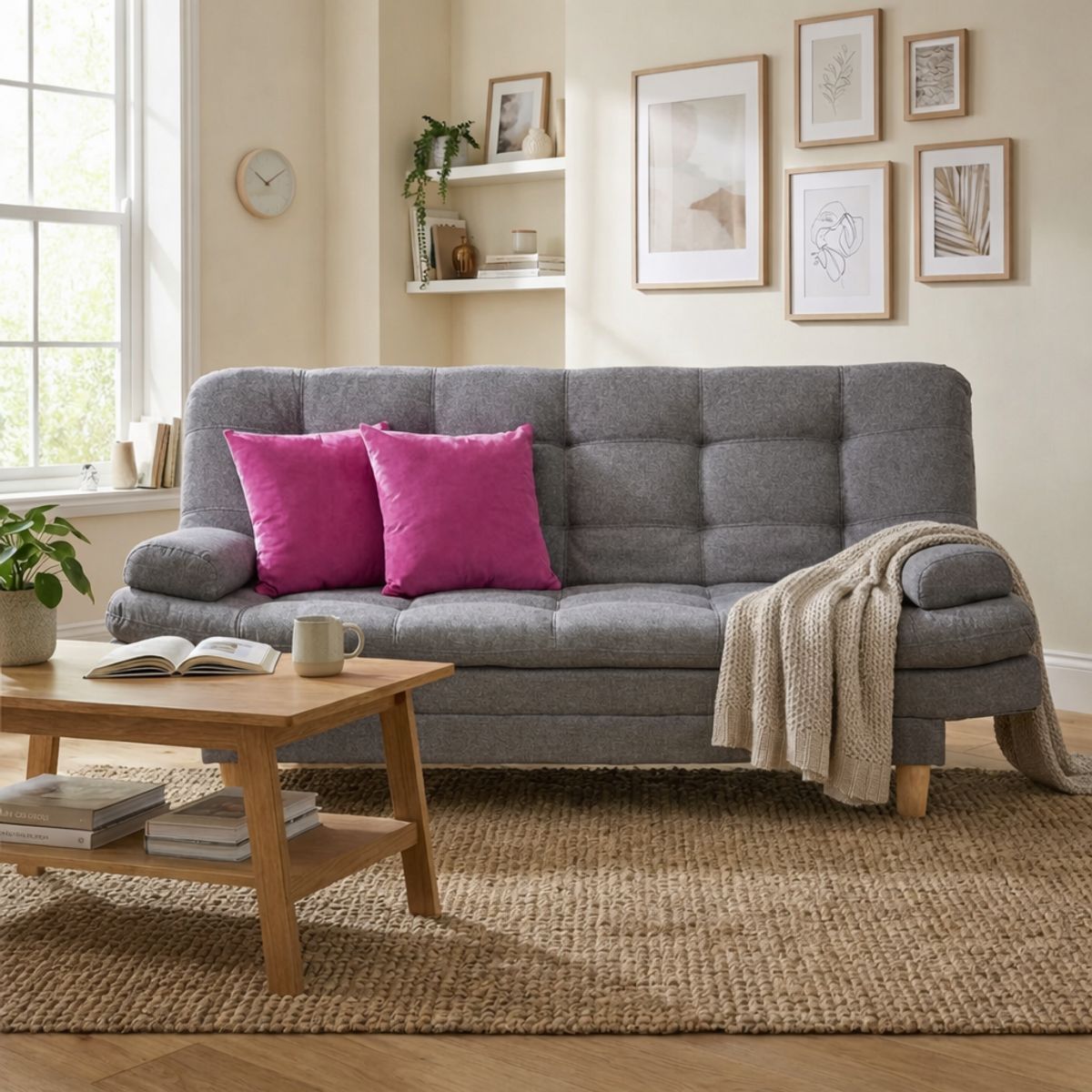 DECOLUM - Sofácama Wook 3 Posiciones con Brazos Lino Gris