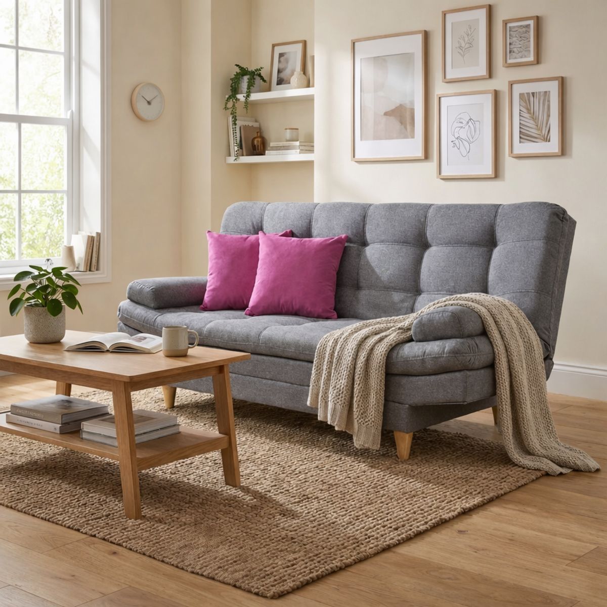 DECOLUM - Sofácama Wook 3 Posiciones con Brazos Lino Gris