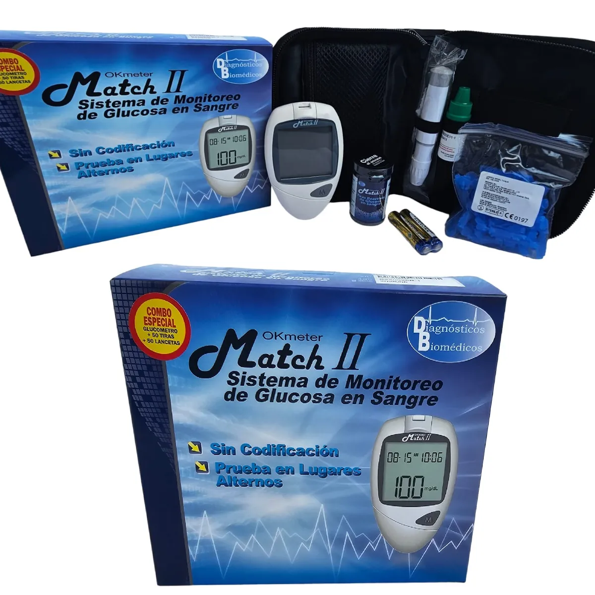 BIOMEDICS - Kit glucometro match ii 50 tiras 50 lancetas