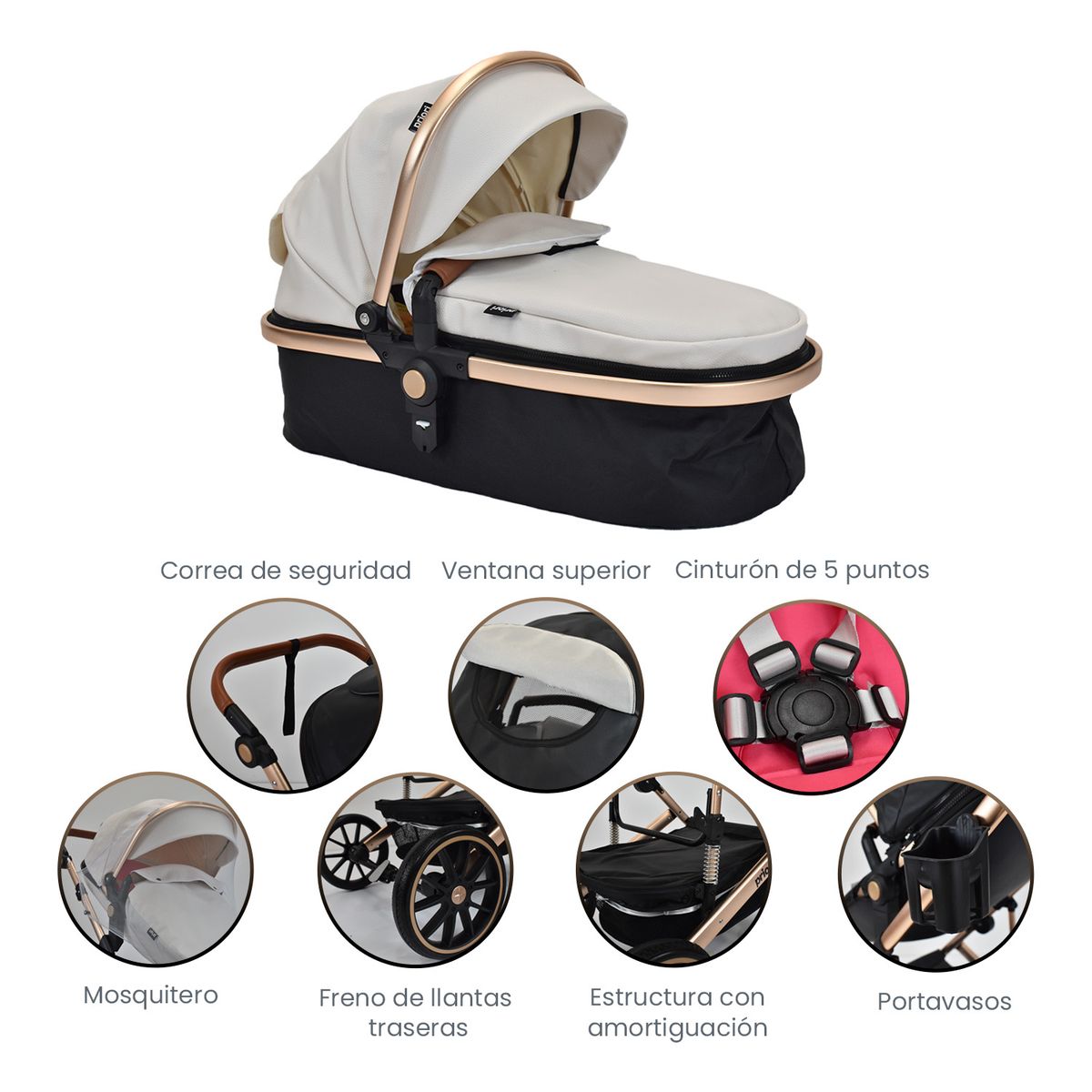 PRIORI - Coche Bebé Moises Milo Priori Blanco rosa