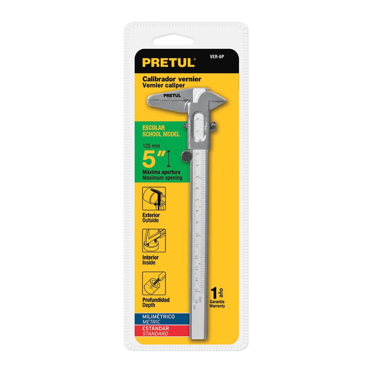 PRETUL - Calibrador Pie De Rey Manual En Acero Inoxidable, Escolar Pretul