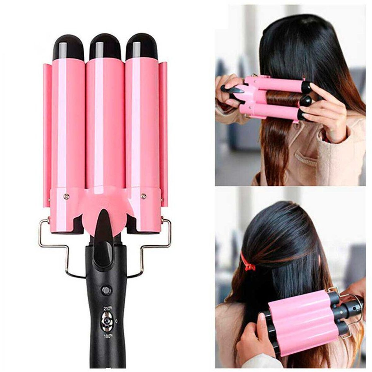 ZHOPI CO - Rizador Ondulador Profesional Triple Tubo Ceramico Ondas Sirena