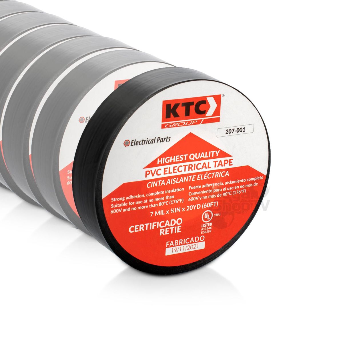 KTC GROUP - KTC Cinta aislante eléctrica PVC negra UL PaqX20 Unid 18m