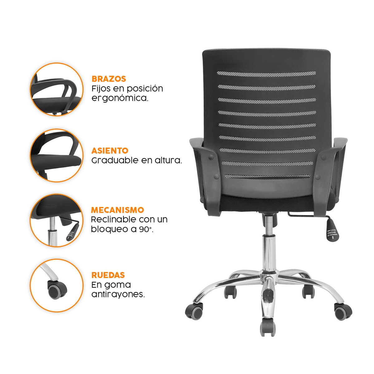 BONNO - Silla Giratoria De Oficina Dex Xj Negro