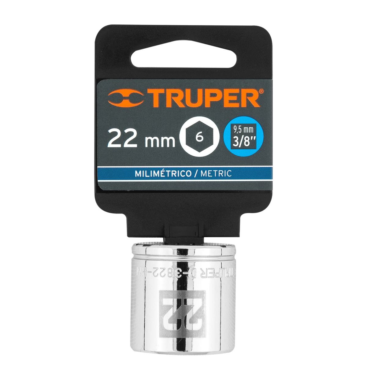 TRUPER - Copa Estándar 22 Mm De 6 Puntas, Cuadrante De 3/8" Truper