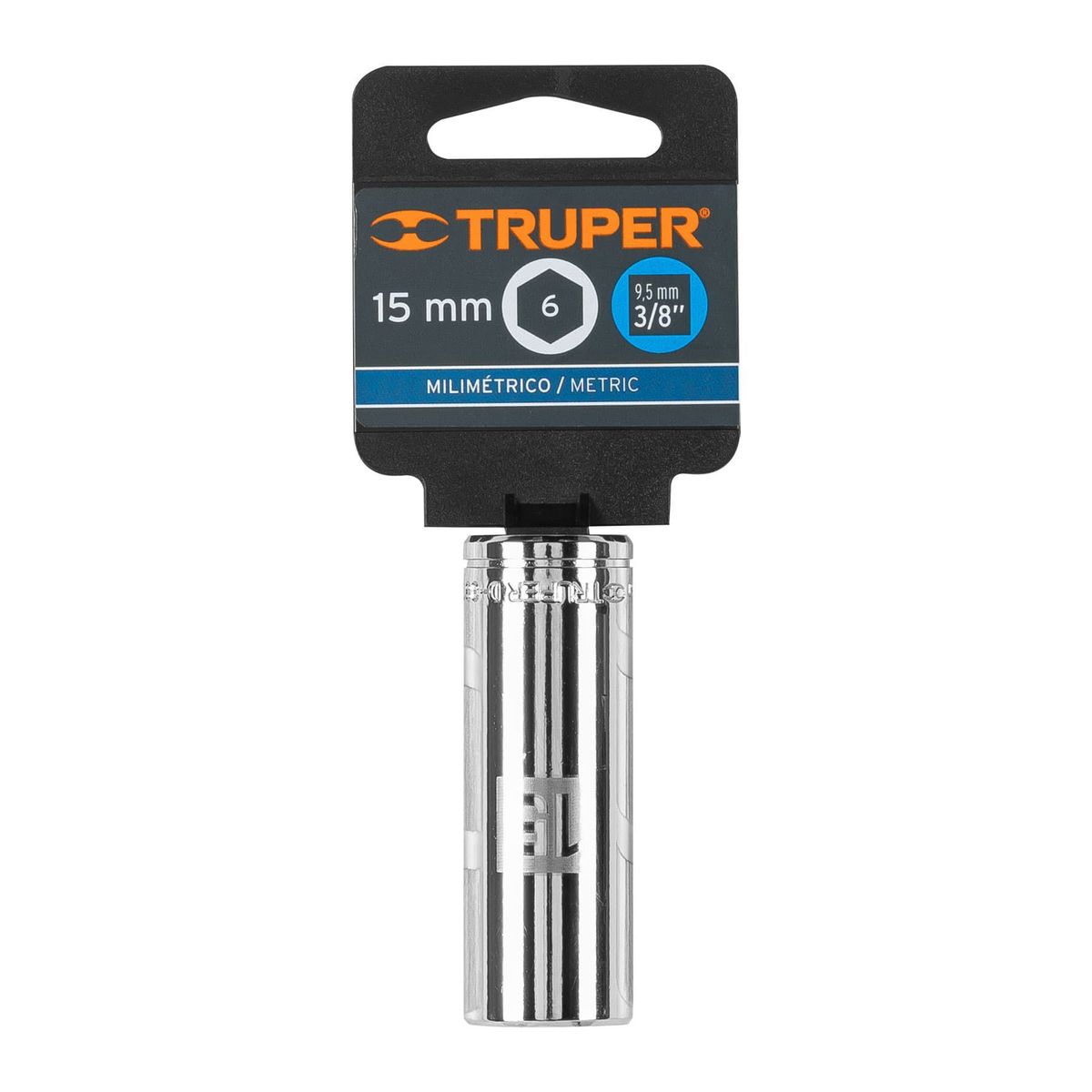TRUPER - Copa Estándar Larga 15 Mm De 6 Puntas, Cuadrante De 3/8" Truper