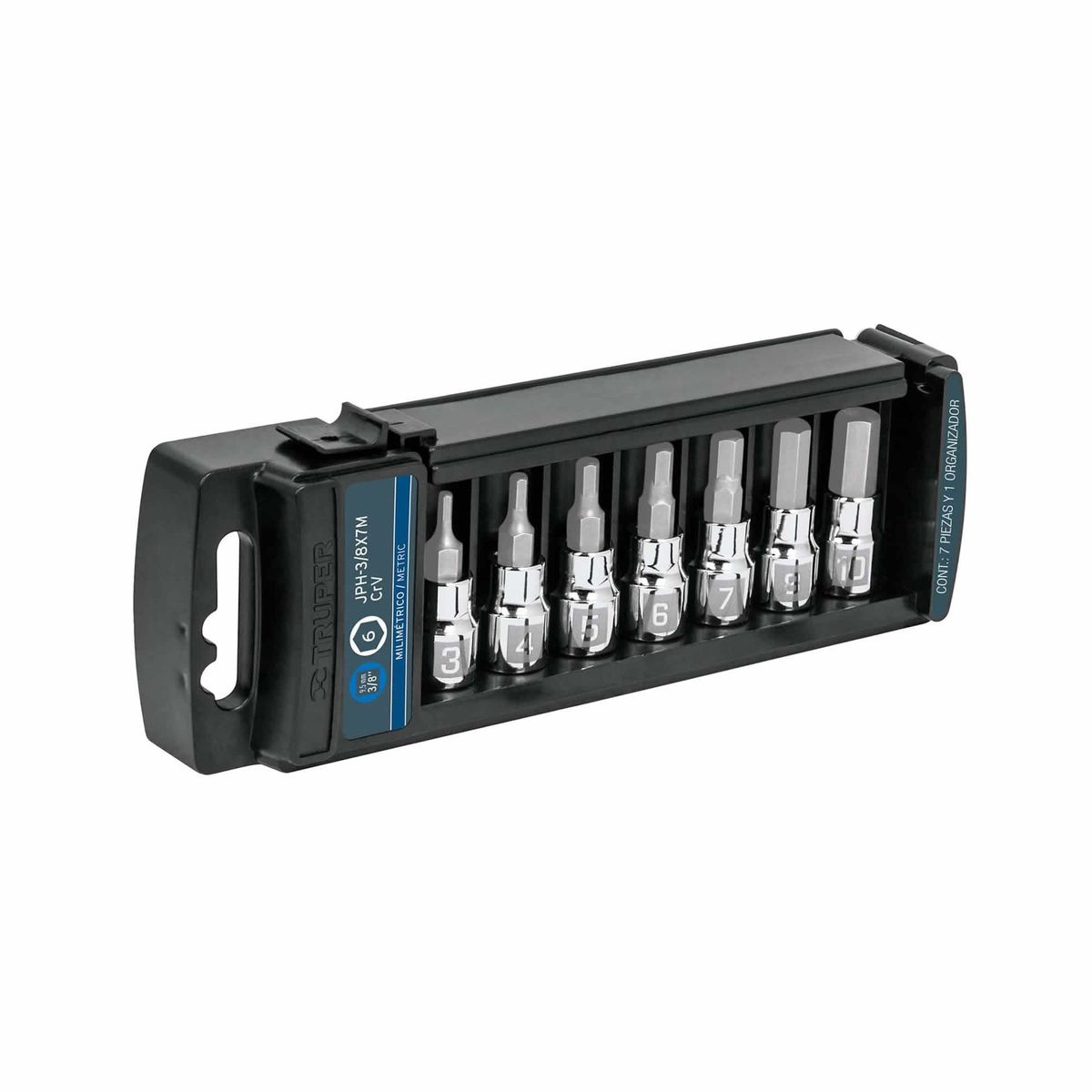 TRUPER - Juego De 7 Copas Métricas Punta Hexagonal Cuadrante 3/8" Truper