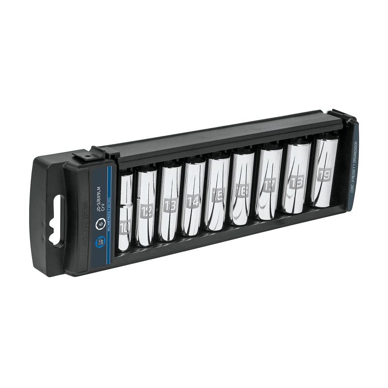 TRUPER - Juego De 9 Copas Estándar Largas Métricas, Cuadrante 3/8" Truper