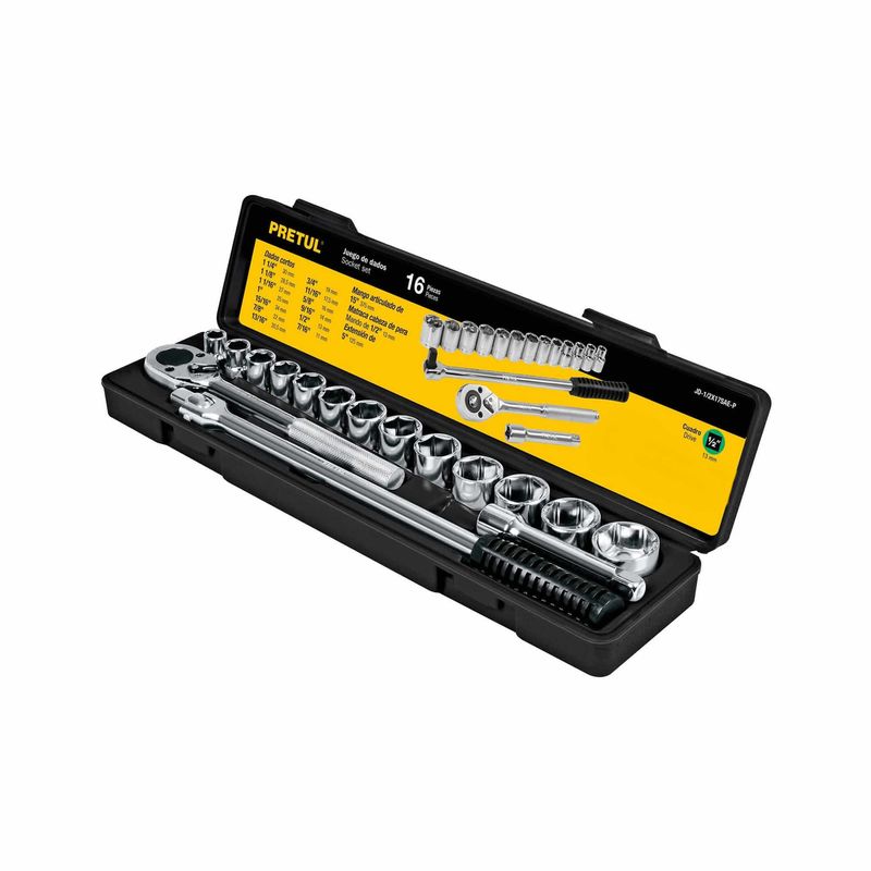 PRETUL - Juego De Copas Métricas Con 16 Piezas, Cuadrante De 1/2" Pretul