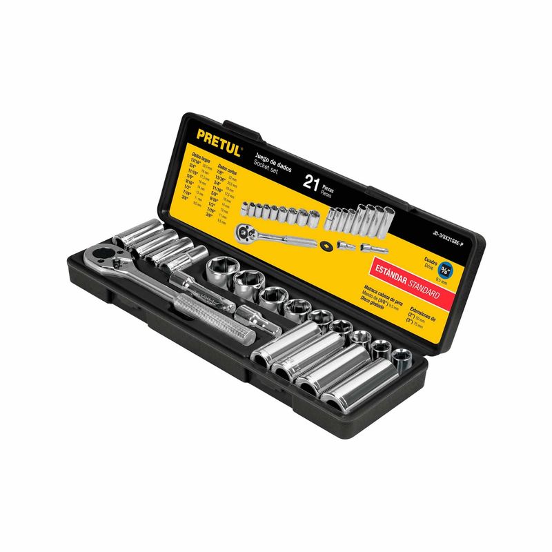 PRETUL - Juego De Copas En Pulgadas Con 21 Piezas, Cuadrante De 3/8" Pretul