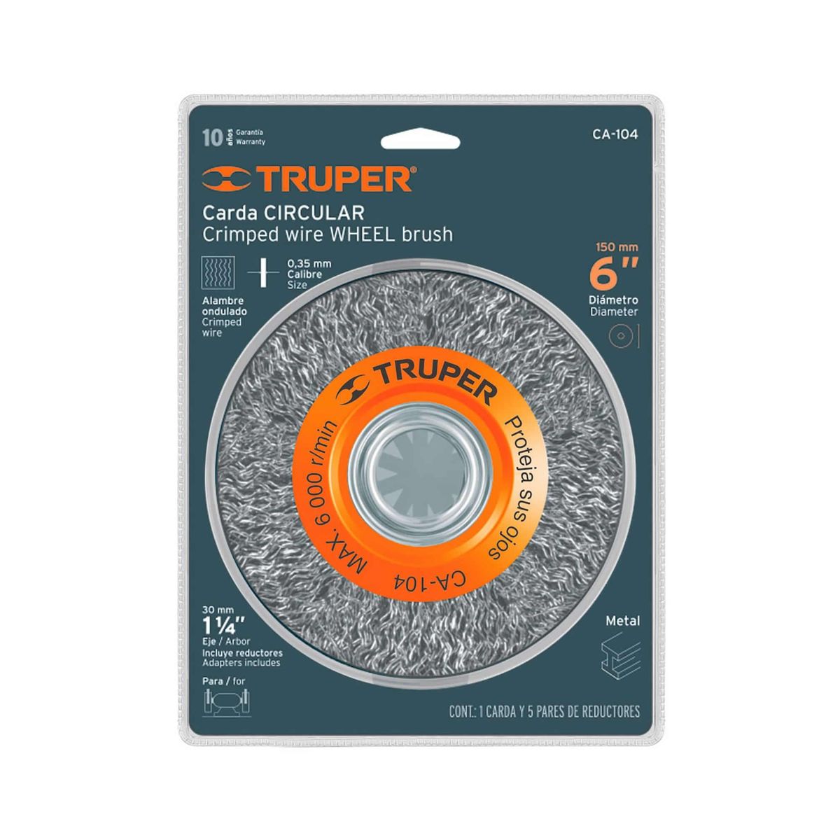 TRUPER - Grata De Alambre Ondulado De 6" X 13/16", Eje De 1.1/4" Truper