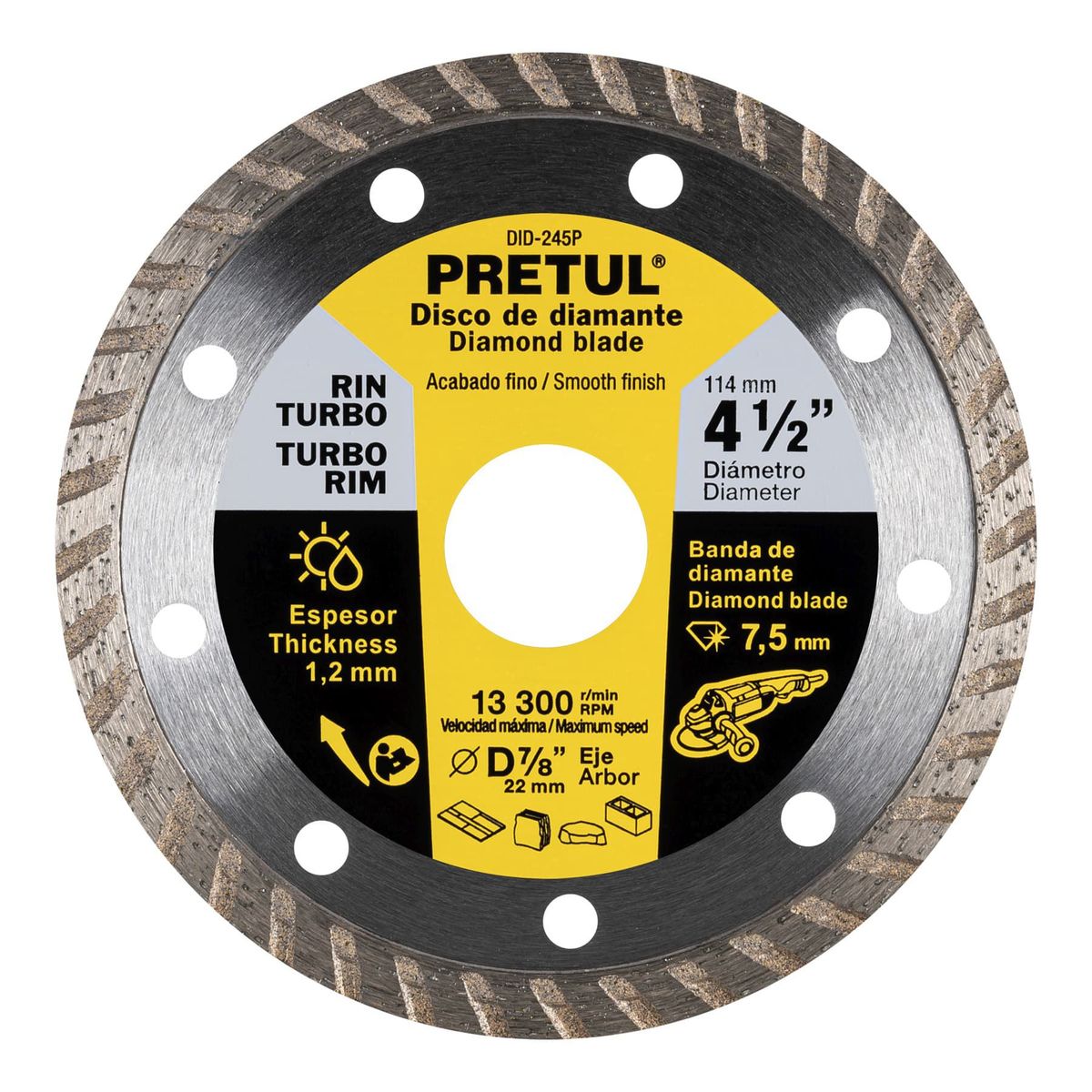 PRETUL - Disco Diamantado Rin Turbo De 4.1/2" Usos Generales Pretul