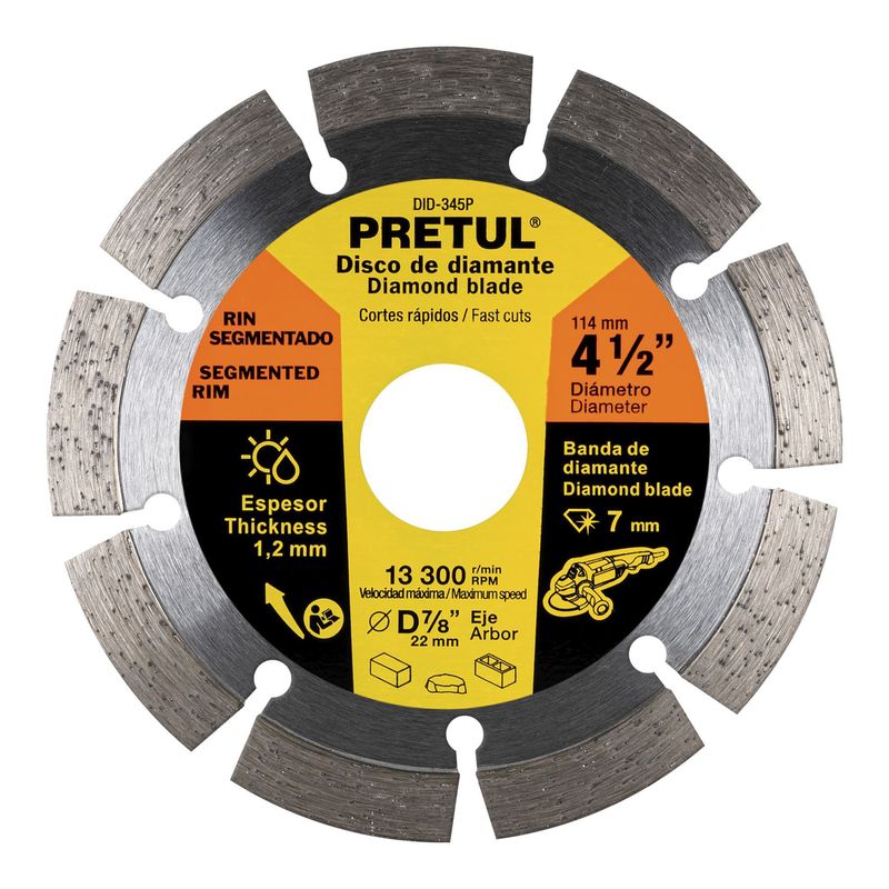 PRETUL - Disco Diamantado Rin Segmentado De 4.1/2" Usos Generales Pretul