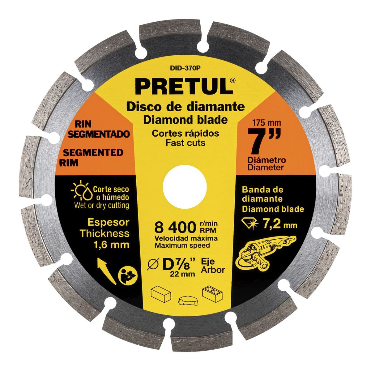 PRETUL - Disco Diamantado Rin Segmentado De 7" Usos Generales Pretul