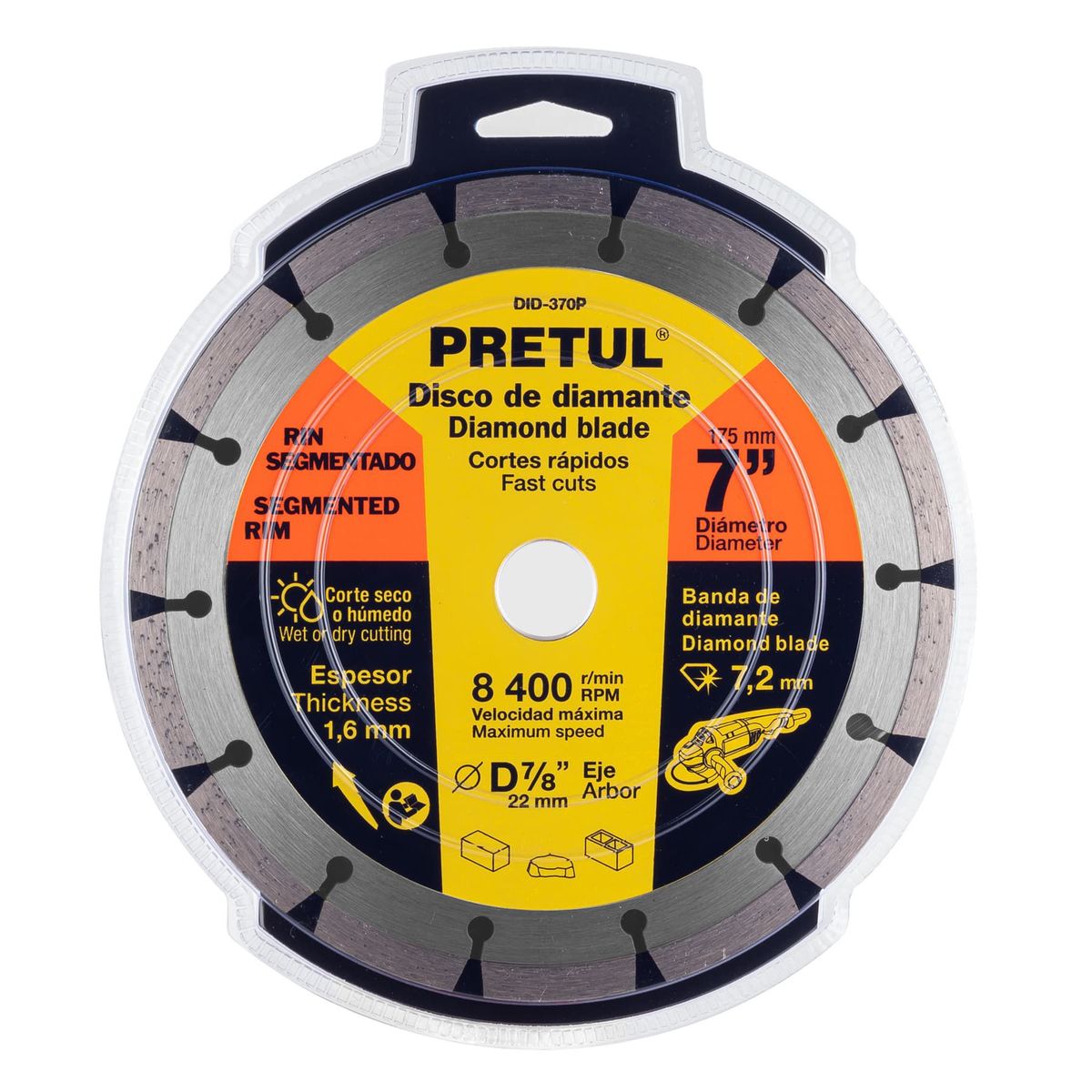 PRETUL - Disco Diamantado Rin Segmentado De 7" Usos Generales Pretul